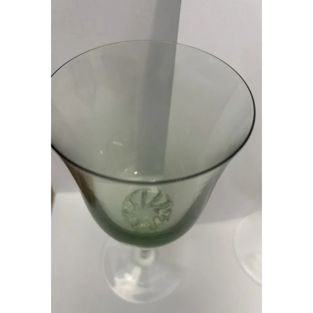 Sasaki Hawthorne Jade Water Goblets Green Clear Twist Stem Set of 6 Vintage